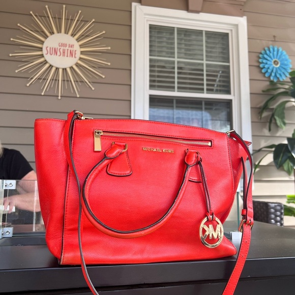Michael Kors Handbags - Michael Kors crossbody satchel.  Bright Red (burnt) Orange color.